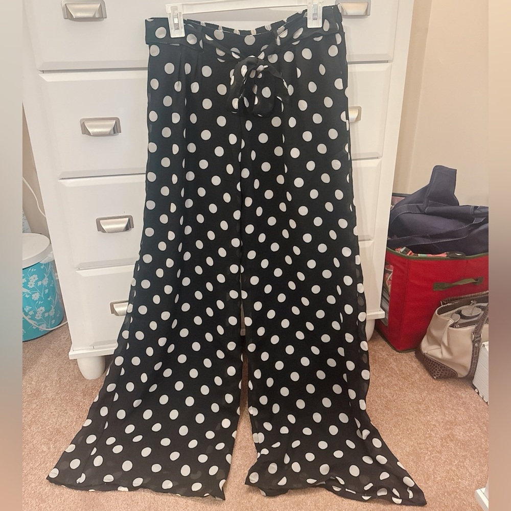 Chic Black Polka Dot Flare Pants